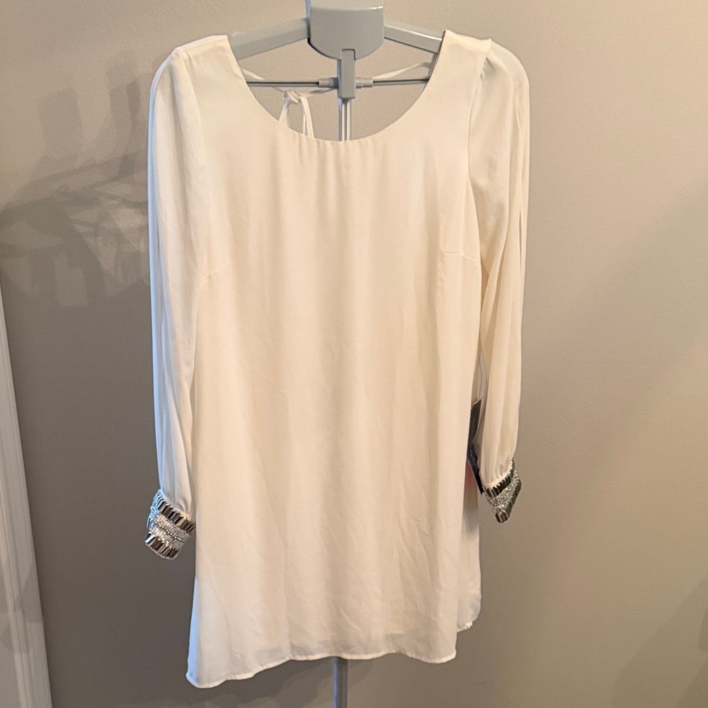 As U Wish Cream Mini Dress with Silver Accents